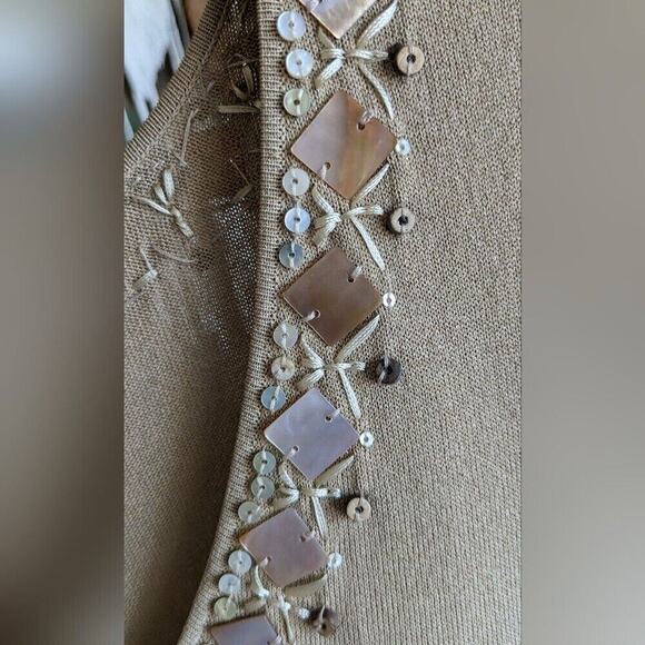 Talbots Sleeveless Bare Silk Ombre Fade Brown Beige Beaded V-Neck top, size S - Picture 2 of 7